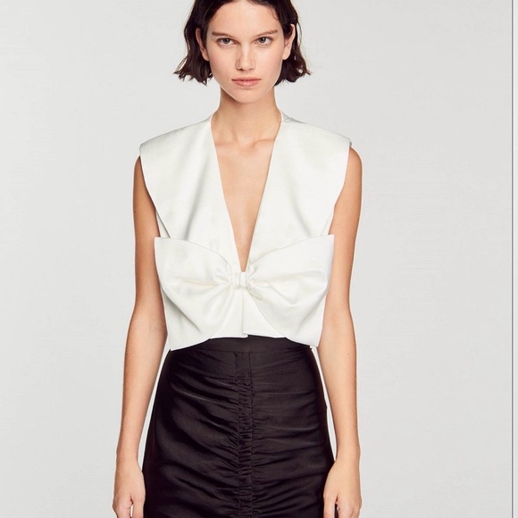 NWT Sandro Passy Bow Crop Top Size 1 — Designer Satin (Defect) - Picture 2 of 11
